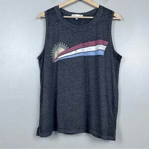 C&C California Women's Lightweight Graphic Print Gray Tank Top Size L Athleisure